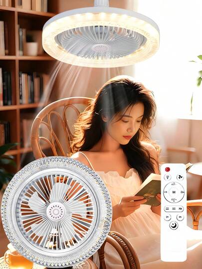 26cm Ceiling Fan With Light, 40W 3-Speed, 3000K-6500K Dimmable LED Bulb, Remote Control, Suitable For Bedroom, Kitchen, Closet, Etc. - White, E27 Socket, Upgraded Crystal Lampshade And Aroma Function