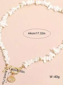 1pc Fashion Asymmetrical Shell Pendant Necklace For Women, Seashell Choker Necklace, Versatile For Vacation & Daily Wear - White - View 4