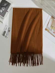 1 Stück Damen Minimalistische einfarbige Faux-Kaschmir Schal, Collegiate Stil Schal geeignet für Jahreszeiten-Übergang, Alltagstragen, windabweisend und warm, Herbst - Rote Kaffeefarbe - Übersicht 1