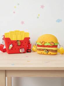 1 قطعة حقيبة صغيرة للأطفال بنين وبنات مصنوعة من السيليكون بتصميم واقعي لوجبات الطعام، حقيبة كتف قابلة للتعديل بسحاب وأزرار ضغط عشوائية (5 أزرار)، محفظة كرتونية، حافظة مفاتيح، حافظة أحمر شفاه، حقيبة مستحضرات تجميل متعددة الاستخدامات للخروج والحفلات وهدايا عيد الميلاد