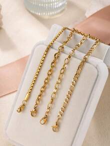 5/6件套复古18K镀金不锈钢手镯，配水晶吊坠，时尚几何设计，适合女性日常及派对场合佩戴，可个性化DIY，情人节礼物，四季皆宜 - 金色 - 查看 9