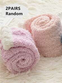 6双装女士珊瑚绒袜，加厚保暖地板袜，睡眠袜及产后袜，秋冬新款中筒袜 - 彩色 - 查看 9