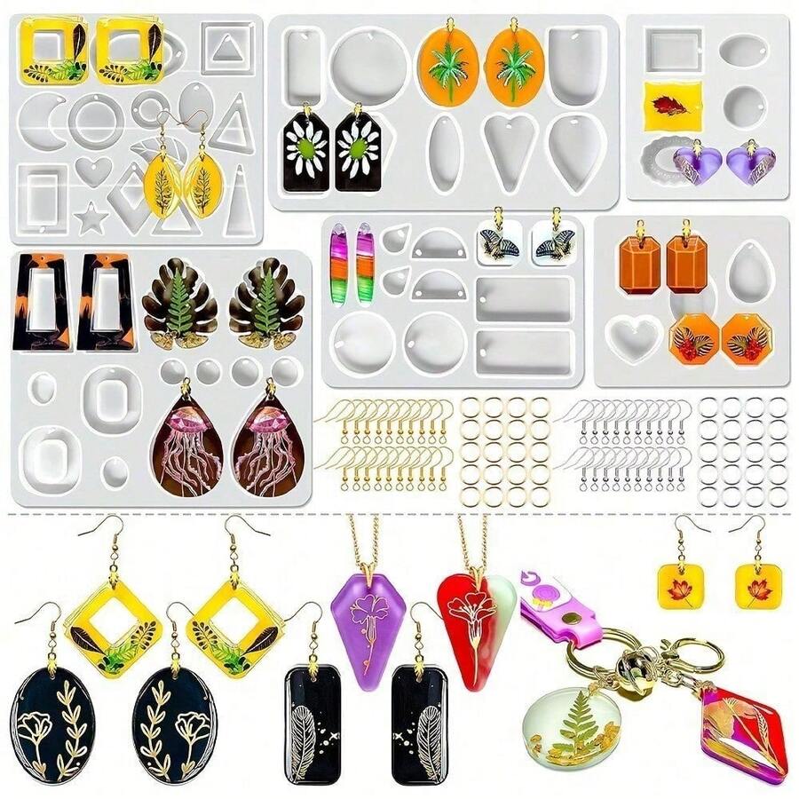 86pcs Earring Pendant Silicone Mold Set Earrings Molds With Varieties Of Shapes And Sizes, Resin Jewelry Making Kit, Stud Dangle Drop Earrings Resin Molds With Hole - 86Pcs/Set - View 1
