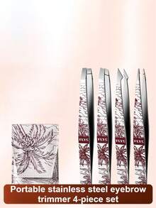 1/4pcs Stainless Steel Precision Eyebrow Tweezers Set, Professional Beauty Tool For Eyebrow, Facial Hair And Ingrown Hair Care, Unisex Eyebrow Tweezer - Multicolor - View 2