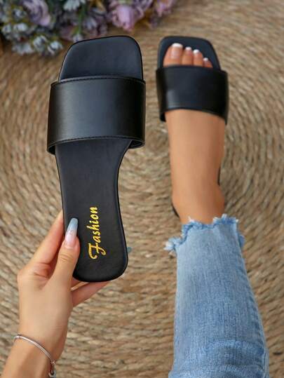 Sandalias planas con aplicaciones de rhinestones para mujer de talla grande, versátiles y casuales para uso en exteriores con suela antideslizante