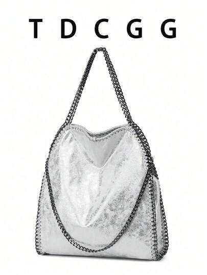 女士手提包，纯素皮革链条单肩包，链条包，软包，新款链条单肩包，手提包，水桶包，托特包，适合休闲、工作、购物等场合