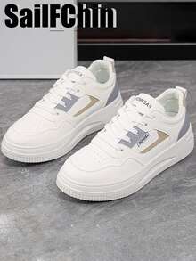 1 Pair Of Women's Casual Lightweight White Sneakers. Fashionable Student Shoes, Suitable For Petite Women, New Style, Breathable Casual Thick-Soled Sports Shoes. - White Ash - View 2