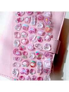 Ein süßer japanischer Aufkleber, bunter 3D geprägter Acryl-Diamant-Aufkleber mit Sushi-Essen, Kaninchen, Obst, geeignet für Scrapbooking und Bürodekoration mit Cartoon-Tier-Selbstklebe-Aufklebern, perfekt für DIY-Projekte und Bastelaufkleber für Büromaterial.