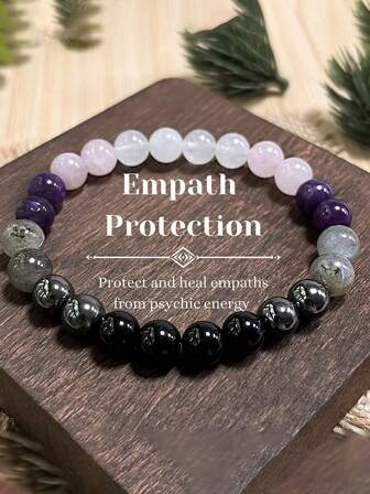 YAUKIA Pulsera de protección para empáticos con amatista, cuarzo rosa, labradorita y cuentas de hematita. Pulsera elegante de meditación, regalo espiritual y de sanación para mujeres