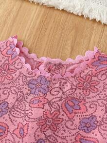 Humor Bear 2pcs Young Girls Floral Embroidery Ruffle Top And Shorts Set, Fashionable Summer Outfit - Pink - View 3