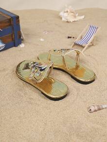 1 Pair Children's Minimalist PU Flat Butterfly Casual Slippers, Suitable For Summer - Gold - View 5