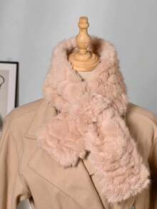 1 pieza Bufanda de cuello de invierno de unicolor de poliéster esponjoso para mujer, gruesa y cálida para vestir