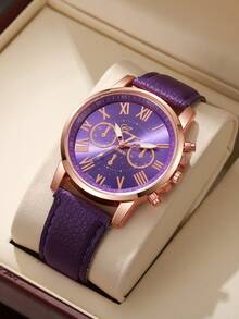 1pc Women's Fashion Casual Quartz Watch With Three-Eye Roman Numeral Dial, Perfect Gift For Family And Friends - Gold - View 20