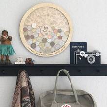 1个个性化木质硬币收纳盒，旅行爱好者的理想礼物，独特设计的大号圆形存钱罐，非常适合家居装饰和收藏回忆