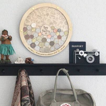 1 st personlig mynthållare i trä, perfekt present till resentusiaster, unik designad stor rund myntbössa, perfekt för heminredning och för att samla minnen