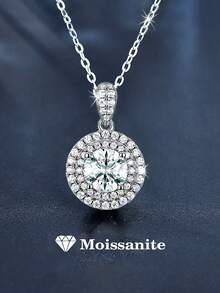 1pc Elegant Luxury 925 Sterling Silver 1 Carat 6.5mm Moissanite Pendant Necklace, Suitable For Women's Daily Commute, Party, Vacation, Valentine's Day, Mother's Day, Wedding Anniversary, Shiny Jewelry Gift - XL0107M - View 1