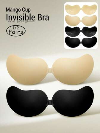 2/1件装隐形无肩带粘性胸贴：性感硅胶胸贴，适合搭配吊带裙、婚纱。聚拢小胸，展现丰满胸型。隐形芒果杯胸贴内衣