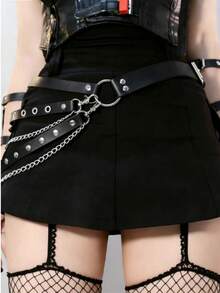 ROMWE Grunge Punk 1件装女士加大码性感黑色腰链，哥特式束腰带，带铆钉和流苏，适合日常、通勤、音乐节、万圣节派对和庆祝活动。 - 黑色 - 查看 3