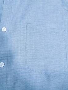 男士大码休闲基础款纽扣轻薄短袖衬衫 - 淺藍色 - 查看 5