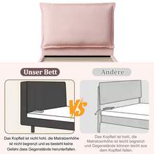 Upholstered Bed, Single Bed, Children's Bed 90 X 200 Cm, Functional Bed, Slatted Bed With Headboard And Large Storage Space, Padded Headboard, Chenille, Pink - Pink - View 8