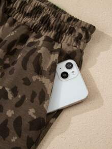 Conjunto de sudadera con capucha y pantalón holgado con cordón en estampado de leopardo - Marrón - Ver 9