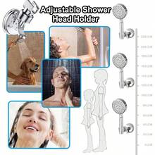- Soporte de cabezal de ducha ajustable, con ventosa, cabezal de ducha de mano extrable, soporte de succin montado en la pared, soporte de cabezal de ducha para bao ajustable, plateado - Ajustable, plateado - Ver 8