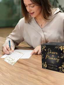 1pc Share A Memory Box, Share A Memory Cards For Celebration Of Life Decorations For Graduation, Memorial Guest Book For Funeral Favors Wedding Farewell Party Supplies (Black, Gold)