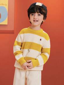 mini bala Weicher gestrickter Pullover für Kleine Jungen, warm und hautfreundlich, neuer Winterpullover für das neue Jahr - gelblicher Weißton - Übersicht 2