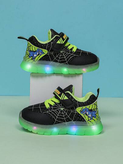 LED Luminous Spider Web Breathable Sports Shoes, Suitable For Boys And Girls - Casual, Shock-Absorbing, All-Season Anti-Slip Outdoor Running And Walking Shoes