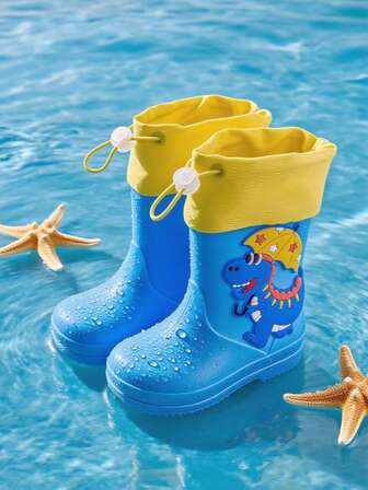 HAHABOBO 新款中筒儿童雨靴 - 可爱卡通恐龙图案橡胶雨靴，男女通用，防水，适合玩水，时尚百搭，轻便柔软，适合雨天、户外通勤、上学和散步；完美适用于夏季、秋季和所有季节。