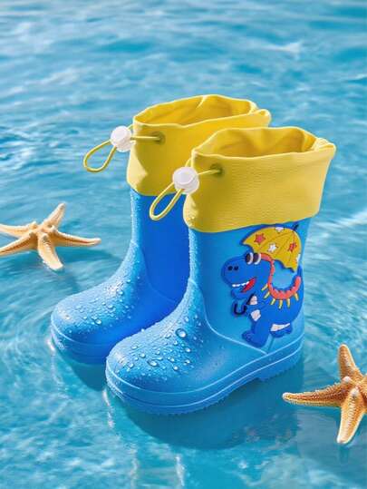 HAHABOBO New Mid-Calf Children's Rain Boots - Cute Cartoon Dinosaur Pattern Rubber Rain Boots, Unisex For Boys And Girls, Waterproof, Suitable For Water Play, Fashion Versatile, Lightweight And Soft, Suitable For Rainy Days, Outdoor Commuting, Going To School And Walking; Perfect For Summer, Autumn And All Seasons.