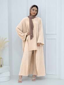 1pc Classic Solid Color Soft & Breathable Abaya, Versatile Muslim Women Wear - Multicolor - View 28