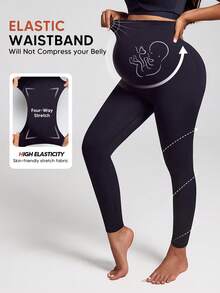 Maternity Support Leggings With Stretchy Belly Band For Comfort & Bump Support - Black - View 3