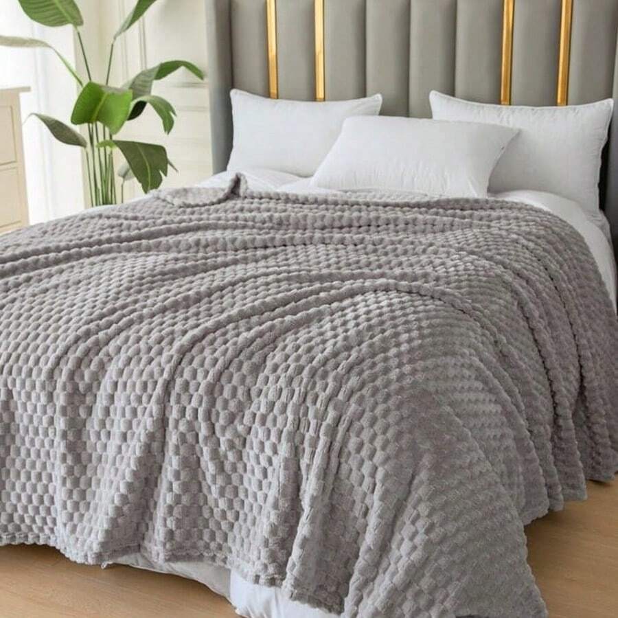 Eine warme, dicke, bequeme und stilvolle Fleecedecke in Schildkrötenpanzeroptik, eine blau-karierte Decke, eine Korallenfleecedecke, eine Flanelldecke, eine weiche und warme Bettdecke, eine flauschige Decke, eine Kuscheldecke – eine weiche Wolldecke, die als Sofadecke, Wohnzimmerdecke, Sofadecke, Bettdecke und Sesseldecke verwendet werden kann – flauschig und weich, geeignet für die Wohnung. - Hellgrau - Übersicht 1