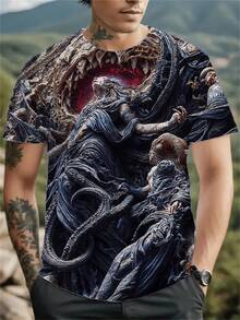 Men'S 3D Graphic T-Shirt - Summer 2025 Collection, Short Sleeve Crew Neck, Stylish Casual Tee With Colorful Fantasy Print, Perfect For Big Tall Men, PLUS SIZE - Màu sắc hỗn hợp - Xem 2