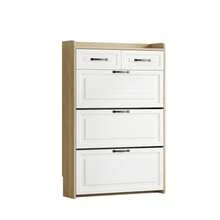 Shoe Cabinet With Rotating Shoe Rack, Consisting Of Three Large Doors And Two Drawers, Wooden Shoe Cabinet, Shoe Rack, Suitable For Entrance Areas And Living Rooms, W80/D23.5/H131cm (N657P28633233N) - Natural Color - View 9