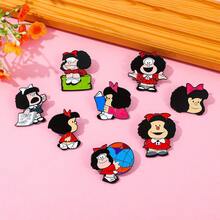 1pc Cartoon Creative Little Girl Mafalda Style Metal Badge, Enamel Lapel Pin Brooch Accessory For Clothing, Bag, Christmas Gift For Friends - Multicolor - View 3
