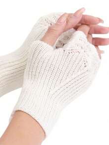 زوج من قفازات النساء بدون أصابع - بطراز الكلية - محبوكة من الأكريليك بنمط حراشف السمك - أكمام ذراع دافئة مرنة - قفازات نصف الأصابع الزخرفية للخارج - 100% أكريليك - لون أحادي - مناسبة للأيام العادية - نفس النمط بألوان متعددة - مشاهدة 10