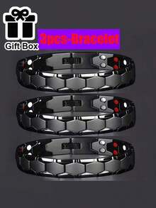 3 PiecesUnisex Magnetic Bracelet Set Double-Row 3500 Gauss High-Intensity Magnetic Bracelets The Perfect Surprise Gift For Father's Day/Mother's Day/Boyfriend/Best Friend Elegant Gift Box Packaging With Adjustment Tool Included - Black - View 6
