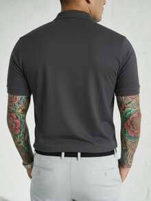 GRDR Men's Fashionable Mock Neck Short Sleeve T-Shirt | Exquisite Design | Summer Essential | Easy To Match | Showcase Your Style - Dark Grey - View 5