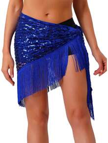 Women's Belly Dance Hip Scarf Sequins Mesh Tassel Fringe Triangle Lace-Up Skirt Waist Chain For Latin Flamenco Spanish Dance - Multicolor - View 20