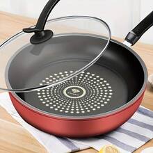 9.45-Inch Non-Stick Frying Pan - Dishwasher , Induction Cooker Compatible, Healthy Cooking, Smoke Reduction, Suitable For Gas  Electric Stoves, With Lid, Perfect For Fried Eggs, Steak, Pancakes - 黑紅色 - 查看 9