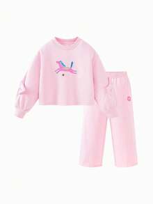 mini bala 女童加绒长袖套装，抗菌甜美风，2026年冬季新年款 - 粉紅 - 查看 5