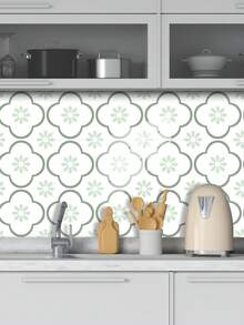 OUTANA 10pcs Green Retro Geometric Pattern Removable Vinyl Wallpaper. Waterproof And Moisture-Proof, Easy To Apply, Remove And Clean. Suitable For Decorating Walls In Bedroom, Living Room, Bathroom, Kitchen, Corridor And Stairwell. - Multicolor - View 9
