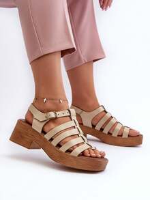 Zazoo 40410 女士优雅金色凉鞋，采用天然皮革制成，配有舒适鞋垫和可调节鞋带，是夏季的完美之选，金色米色 - 米色 - 查看 7