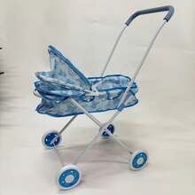 Cochecito de juguete de muñeca plegable, cochecito de metal que puede llevar una muñeca, perfecto como regalo de Navidad, cumpleaños o Año Nuevo para niñas. - Azul - Ver 6