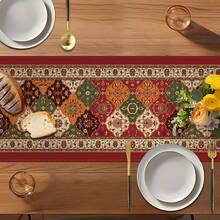 MEMNUN 1/3/5/7pcs Bohemian Paisley Floral Geometric Kilim Moroccan Print Tablerunner Set, 100% Polyester Linen-Like Tablecloth, Red Kilim Home Art Decor Tablerunner, Suitable For Kitchen, Dining Table, Home Party Decoration, Gift - Multicolor - View 8