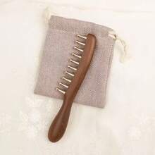 1Pc Head Meridians Massage Comb Copper Wood Meridians Comb Needling Guasha Scalp Relax Tools - Redwood - View 9