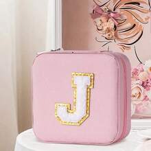 1pc Letter Embroidery Sequin Mini Jewelry Box, Cute Pink Earrings Rings Neckline Storage Bag, Portable PU Leather Jewelry Bag - Pink - View 8