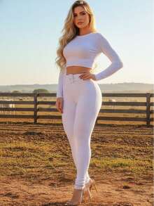 Women Pants - 白色 - 查看 2